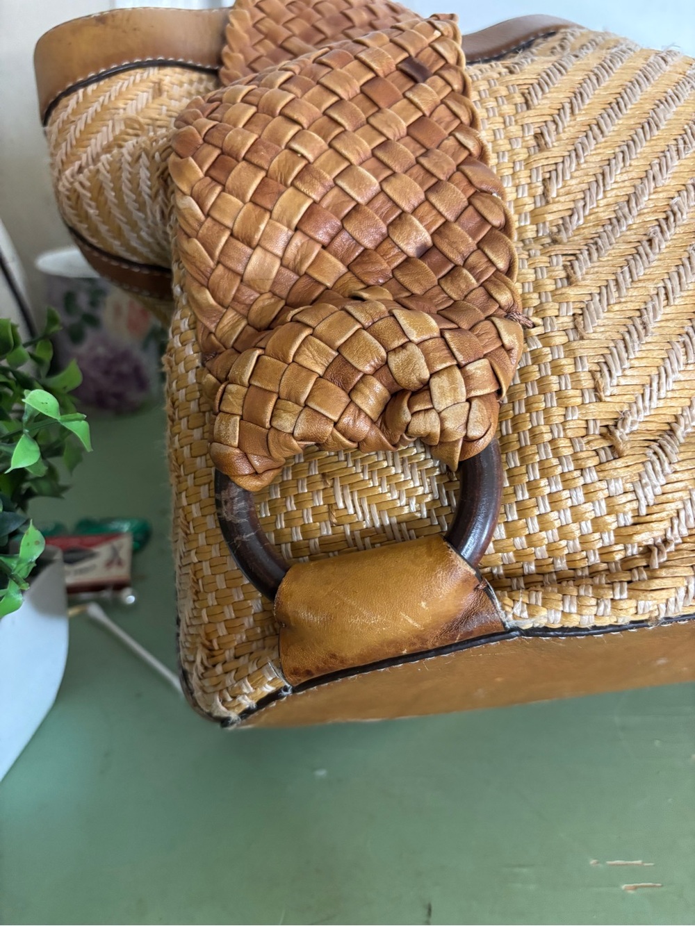 Cole Haan Woven Tan Tote with Braided Handles - Picture 6 of 10